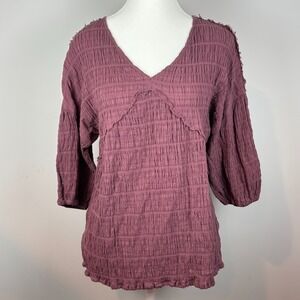 Wishlist Apparel V-Neck Mauve Puff Sleeve BabyDoll Distressed Womens Top‎ SM/Med